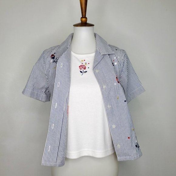 Koret Petite Embroidered Flowers & Stars Striped Top One Piece NEW Size SP - Picture 5 of 16